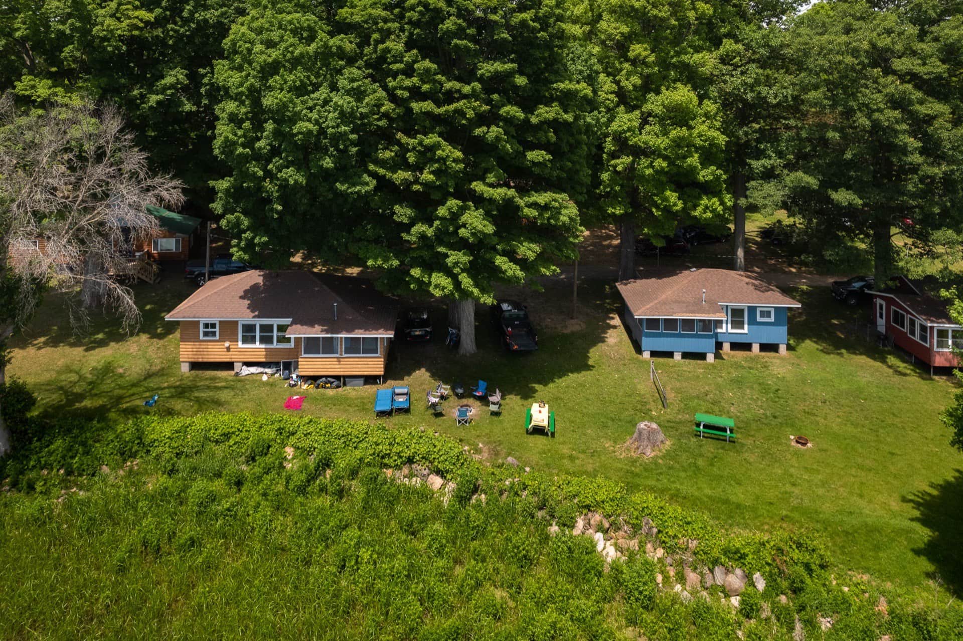 Cottages and lawn games at McLear's from above