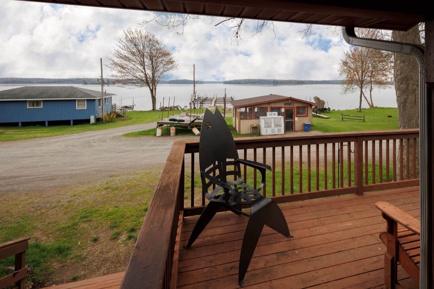 Looking out over Black Lake from a cottage deck